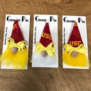 USC Trojans Gnome Pin Brooch Bow Gift Guide Handmade Magnetic Team Spirit Cheer
